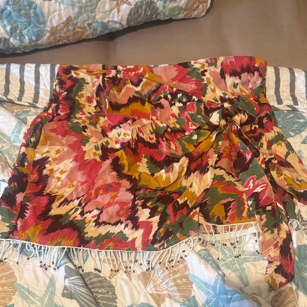 Colorful Abstract Print Wrap Skirt